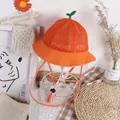 Orange baby sun hat with fruit design and detachable clear protective face shield - 50cm / Trucker Hat / Orange