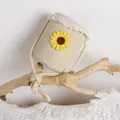 Borsa a secchiello intrecciata per bambini con girasole e bordo in pizzo bianco - Taglia unica / Beige