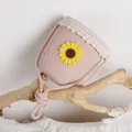 Borsa a secchiello rosa intrecciata per bambini con pizzo bianco e girasole - Taglia unica / Rosa