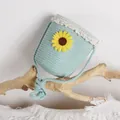Borsa a secchiello intrecciata azzurra per bambini con girasole e pizzo bianco - Taglia unica / Blu lago