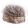Creative camouflage docker cap with brown synthetic wig hair for a fun hip-hop style - One Size / Khaki