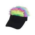 Quirky baseball cap with colorful synthetic wig hair for parties and outdoor activities - Black