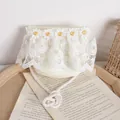 Sac en paille crème avec dentelle marguerite et longue bandoulière en coton - Sac Blanc Cassé