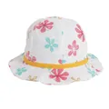 White cotton baby sun hat with floral tropical print and yellow decorative band - 48cm / White