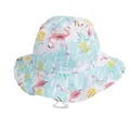 Kids sun hat with flamingo and pineapple print featuring adjustable white chin strap - 52cm / White Tropical Print