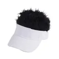 White baseball visor cap with black synthetic wig hair for hip hop and party costumes - One Size / White Hat Black Hair