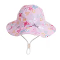 Pink floral sun hat for baby girls with butterfly pattern and adjustable chin strap - 48cm / Pink Flower Butterfly