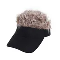 Creative black sun visor with integrated curly brown hair wig for party costumes - One Size / Black Hat Khaki Hair