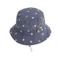 Navy blue baby bucket hat with white star patterns and adjustable chin strap - 52cm / Gray