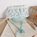 Petit sac en paille vert clair pour enfant avec dentelle marguerite et sangle - Sac Bleu Lac