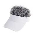 White sun visor baseball cap featuring creative grey curly hair wig for parties - One Size / White Hat Gray Hair