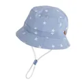 Light blue baby sun hat with white star pattern and adjustable chin strap - 52cm / Blue