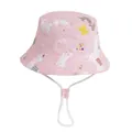 Pink sun hat for baby girls featuring cartoon alpaca and cactus prints with chin strap - Light Pink Sheep