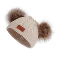 Bonnet en tricot torsadé pour bébé avec grandes oreilles d'ours en fourrure - Taille unique / Beige