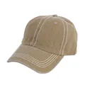 Gorra de béisbol caqui lavada vintage con costuras blancas en contraste y diseño de 6 paneles - M (56-58cm) / Caqui