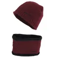 Burgundy winter knit beanie and neck warmer set with fleece lining and xhboy embroidery - One Size / Wine Red Set
