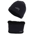 Men's black knitted hat and neck warmer set with warm fleece lining and BOY embroidery - One Size / Navy Blue Set