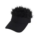 Novelty baseball cap with black short curly wig hair on top for hip-hop creative styling - One Size / Black