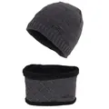 Men's winter knit beanie and neck warmer set in grey with fleece lining and uboy embroidery - One Size / Grey Set