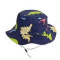 Kids navy bucket hat with colorful cartoon dinosaur patterns and adjustable chin strap - 48cm / Navy Dinosaur