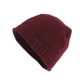 Thick ribbed knit beanie in wine red with black enboy embroidery for winter warmth - One Size / Wine Red Hat