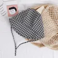 Toddler sun hat with black and white gingham pattern and adjustable chin strap - Black Plaid