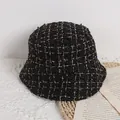 Schwarzer Tweed-Fischerhut für Kinder mit Goldfaden und strukturierter Weboptik für Herbst - Einheitsgröße / Schwarz