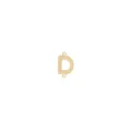 Macro detail of 18K gold plated letter D jewelry connector with double ring loops - Letter D