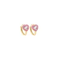 Boucles d'oreilles créoles plaquées or 18K avec cœur en émail rose et pierre zircon - Rose