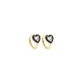 Gros plan de boucles d'oreilles cœur plaquées or 18K avec émail noir et zircon - Noir