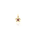 18K gold plated flower pendant with red zircon stone and polished finish on white base - Gold with Pink Zirconia