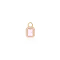 Macro detail of 18K gold plated square pink zircon pendant with elegant enamel trim - Pink