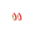 Minimalist 18K gold plated hoop earrings with vibrant hot pink enamel finish for women - Rose Red