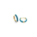 Minimalist 18K gold plated hoop earrings with turquoise enamel inlay and hinge - Dark Blue