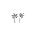 Detailed close-up of 18K gold plated coconut tree earrings with green and white zircons - Silver