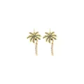 18K gold plated palm tree earrings featuring green and white cubic zirconia stones - Gold