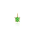 Detailed close-up of 18K gold-plated sea turtle pendant with green enamel and zircon stones - Light Green