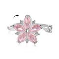 Drehbarer S925 Sterlingsilber Ring mit rosa Steinen im floralen Design Design - Rotierender Fünfblättriger Rosa Blumenstil (DY120853) / Weißgold