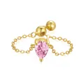 Adjustable S925 silver chain ring with a pink teardrop zircon and gold finish - Water Drop Pink Rhinestone Chain Ring / Gold