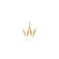 18K gold-plated initial W pendant with textured wave surface and zircon accents - Letter W
