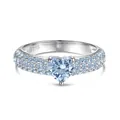 S925 sterling silver ring featuring a heart-shaped light blue zircon and pavé setting - US 5 / White Gold With Blue Zircon