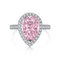 Bague élégante en argent S925 avec diamant rose taille poire et sertissage halo chic - Zirconia Rose (DY120547)