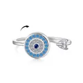 Verstellbarer S925 Silber Spinner Ring mit blauem Evil Eye Motiv und Birnenschliff Stein - Böser Blick Stil (DY120854) / Weißgold