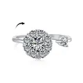 Drehbarer S925 Sterlingsilber Sonnenblumen-Ring mit funkelnden klaren Edelsteinen - Rotierender Blumencluster-Stil (DY120852) / Weißgold