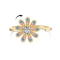 Adjustable S925 silver sunflower fidget ring with colorful zircon and rotating mechanism - Rotating Eight-Petal Flower Style (DY120851) / Gold