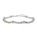 Elegant S925 sterling silver bracelet featuring rainbow heart-shaped zirconia stones - 925 Silver / Heart Tennis Style (DY150227-CS)
