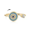 Ring aus 925 Sterling Silber, vergoldet, drehbares Evil Eye Motiv, blaue Steine, verstellbar. - Böser Blick Stil (DY120854) / Gold