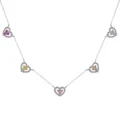 S925 sterling zilveren ketting met vijf kleurrijke hartvormige hangers en zirkonia - 925 zilver / Witgoud Veelkleurig