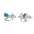 S925 sterling silver butterfly stud earrings with blue pear-cut zircon and pavé crystals - Stud Earrings / Platinum Blue Zirconia (DY1D0318-S-W-BA)