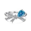 S925 sterling silver butterfly ring with pear-cut blue zircon and pavé crystals - Size 6 / Ring / Platinum Blue Zirconia (DY120926-S-W-BA#6)